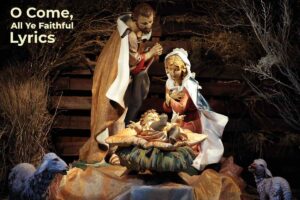 vAn image depicts the birth of Jesus Christ in Bethlehem-O come All Ye Faithful Lyrics